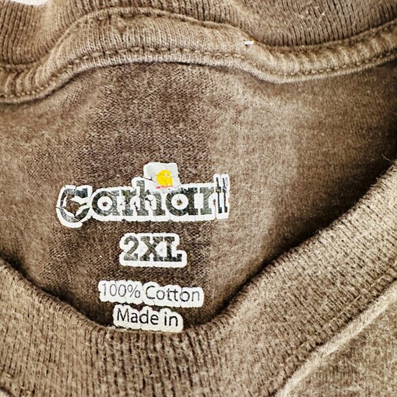 Carhartt Shirt Mens 2XL Brown Long Sleeve Pocket TShirt Logo Knit Brown - Picture 2 of 7
